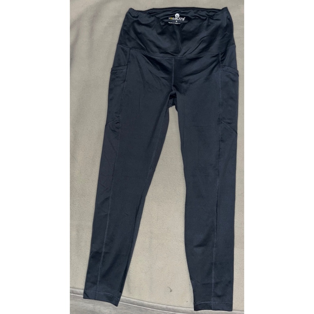 Velocity Womens Black High Waisted Activewear Leggings with Side Pockets Size M